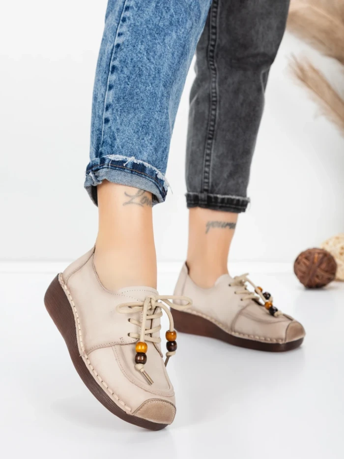 Pantofi Casual Dama din piele naturala 2553 CREAM | FORMATIONE
