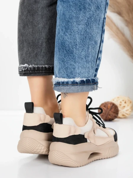Pantofi Sport Dama din piele naturala 2576 CREAM-BLACK | ADVANCER