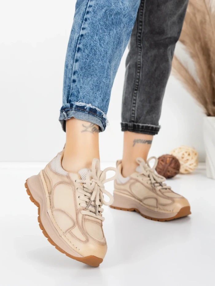 Pantofi Sport Dama din piele naturala 10018 CREAM | FRANCO GERARDO