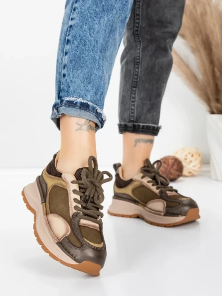 Pantofi Sport Dama din piele naturala 10018 KHAKI | FRANCO GERARDO
