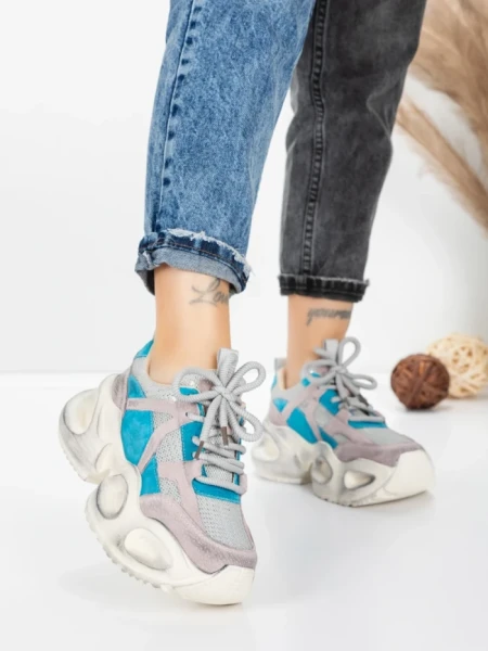 Pantofi Sport Dama din piele naturala HY8985 BLUE-GREY | FRANCO GERARDO