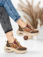 Pantofi Sport Dama din piele naturala HY2128 COFFEE-ORANGE | FRANCO GERARDO