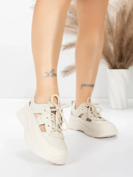 Pantofi Sport Dama din piele naturala 70136X CREAM | ADVANCER