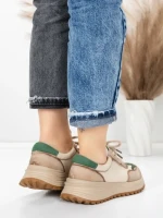 Pantofi Sport Dama din piele naturala 572305 CREAM-GREEN | FRANCO GERARDO