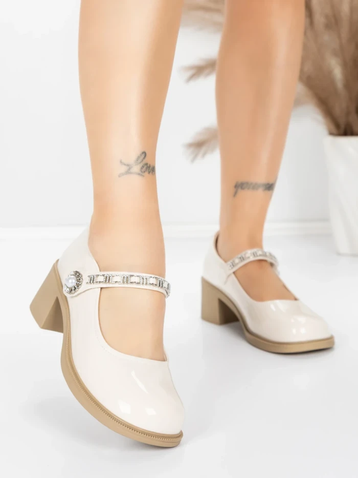 Pantofi cu toc din piele naturala TP1355-1 CREAM | ADVANCER