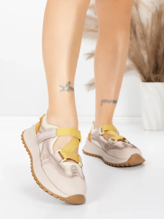 Pantofi Sport Dama din piele naturala KM3906 YELLOW | ADVANCER