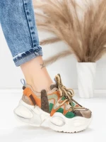 Pantofi Sport Dama din piele naturala HY8988-1 BROWN-GREEN | FRANCO GERARDO