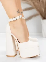 Pantofi cu Toc gros si Platforma 2SY12 BEIGE | MEI