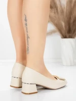 Pantofi cu Toc Gros 508-13 CREAM | ADVANCER