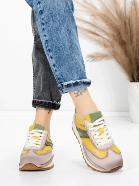 Pantofi Sport Dama din piele naturala KM9218 YELLOW-GREEN | ADVANCER