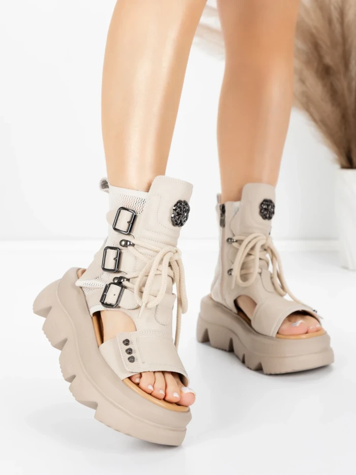 Sandale Dama din piele naturala 19633 CREAM | ADVANCER