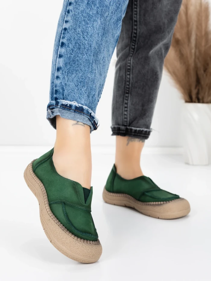 Pantofi Casual Dama din piele naturala KM5165 GREEN | ADVANCER