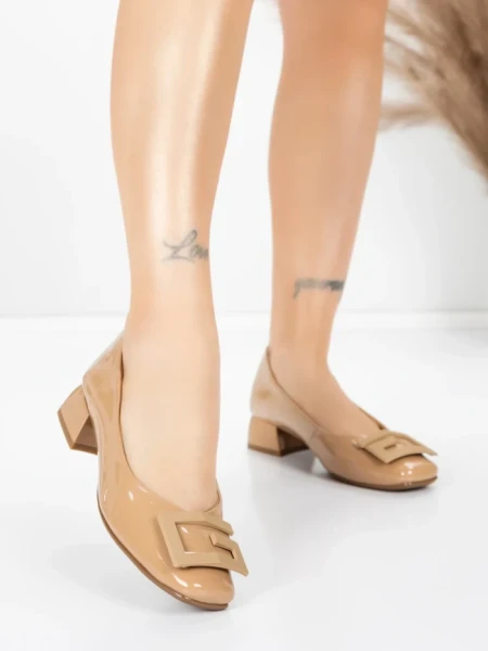 Pantofi cu toc din piele naturala 1011-1062 APRICOT | FORMAZIONE