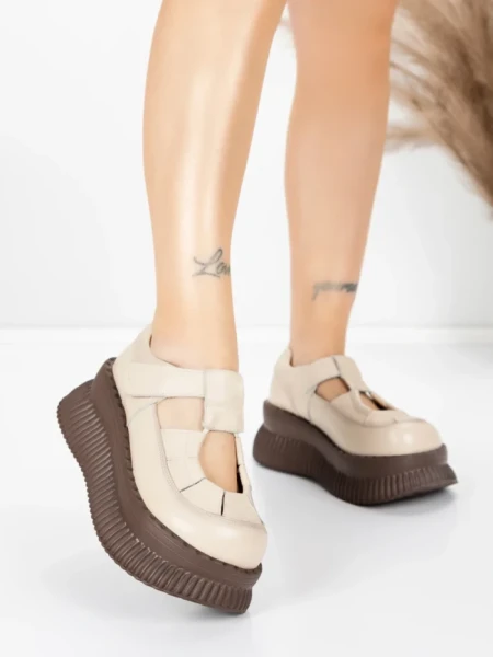 Pantofi Casual Dama din piele naturala 58588 CREAM | ADVANCER