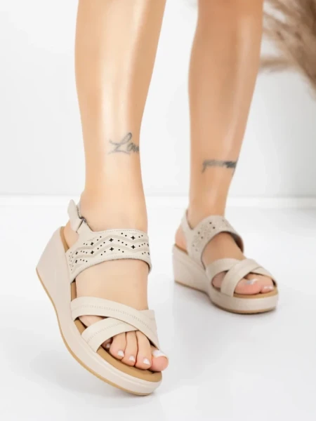 Sandale Dama din piele naturala 9573 CREAM | ADVANCER
