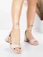 Sandale Dama cu Toc Gros 5JD8 BEIGE | MEI
