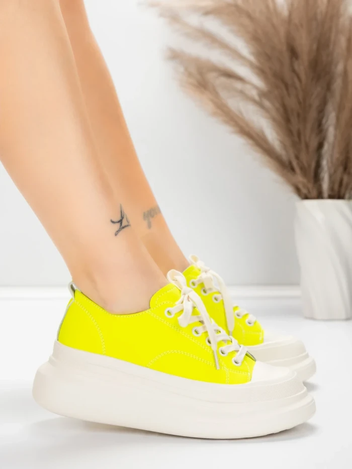 Pantofi Sport Dama din piele naturala 227802 Galben lam... » MeiMei.Ro