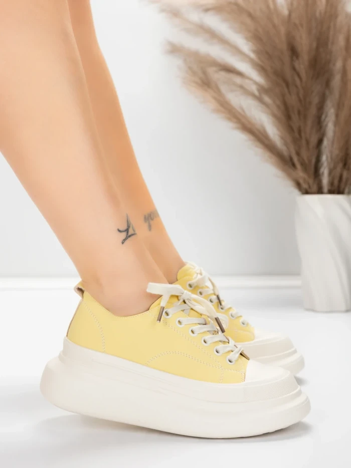 Pantofi Sport Dama din piele naturala 227802 Galbel Des... » MeiMei.Ro