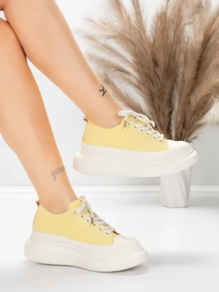 Pantofi Sport Dama din piele naturala 227802 Galbel Des... » MeiMei.Ro