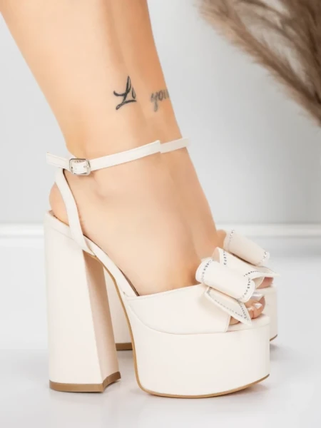 Sandale Dama cu Toc Gros si Platforma 3KV52 Bej | Mei » MeiMei.Ro