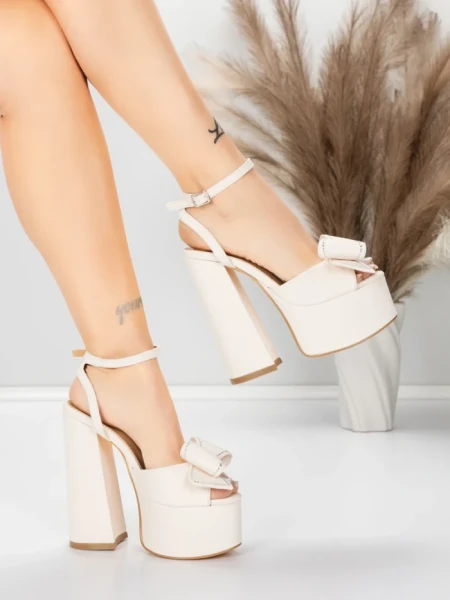 Sandale Dama cu Toc Gros si Platforma 3KV52 Bej | Mei » MeiMei.Ro