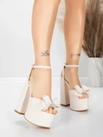 Sandale Dama cu Toc Gros si Platforma 3KV52 Bej | Mei » MeiMei.Ro