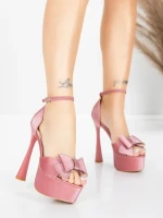 Sandale Dama cu Toc Subtire si Platforma 5DC39 Roz | Mei » MeiMei.Ro