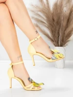 Sandale Dama cu Toc Subtire 5GS62 Galben | Mei » MeiMei.Ro