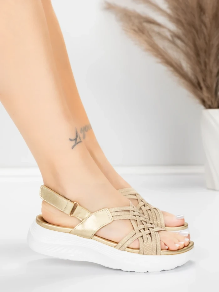 Sandale Dama cu Platforma 5GS67 Auriu | Mei » MeiMei.Ro