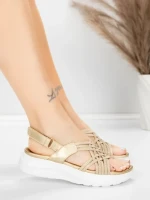 Sandale Dama cu Platforma 5GS67 Auriu | Mei » MeiMei.Ro