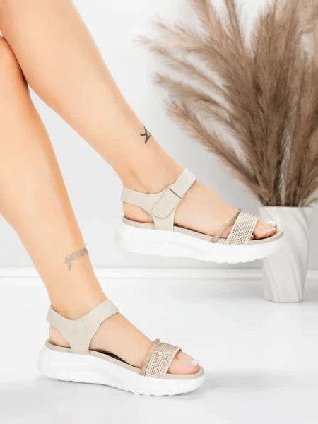 Sandale Dama cu Platforma 5GS68 Bej | Mei » MeiMei.Ro