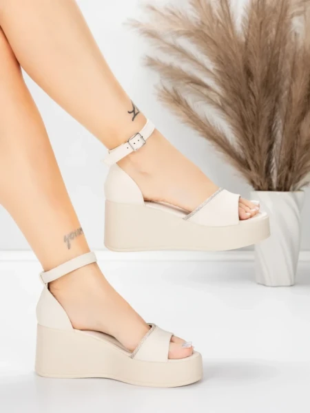 Sandale Dama cu Platforma 5H76 Bej | Mei » MeiMei.Ro