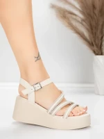 Sandale Dama cu Platforma 5H78 Bej | Mei » MeiMei.Ro