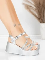 Sandale Dama cu Platforma 5H78 Argintiu | Mei » MeiMei.Ro