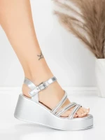 Sandale Dama cu Platforma 5H78 Argintiu | Mei » MeiMei.Ro