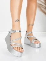 Sandale Dama cu Platforma 5H78 Argintiu | Mei » MeiMei.Ro