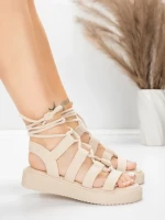 Sandale Dama cu Talpa Joasa 5H79 Bej | Mei » MeiMei.Ro