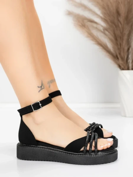 Sandale Dama cu Talpa Joasa 5H81 Negru | Mei » MeiMei.Ro