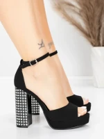 Sandale Dama cu Toc Gros si Platforma 5KV71 Negru | Mei » MeiMei.Ro