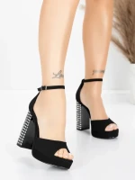 Sandale Dama cu Toc Gros si Platforma 5KV71 Negru | Mei » MeiMei.Ro