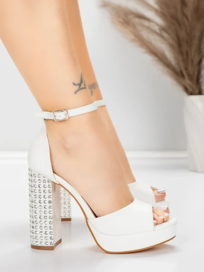 Sandale Dama cu Toc Gros si Platforma 5KV71 Alb | Mei » MeiMei.Ro