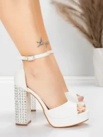 Sandale Dama cu Toc Gros si Platforma 5KV71 Alb | Mei » MeiMei.Ro