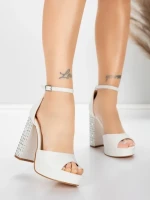 Sandale Dama cu Toc Gros si Platforma 5KV71 Alb | Mei » MeiMei.Ro