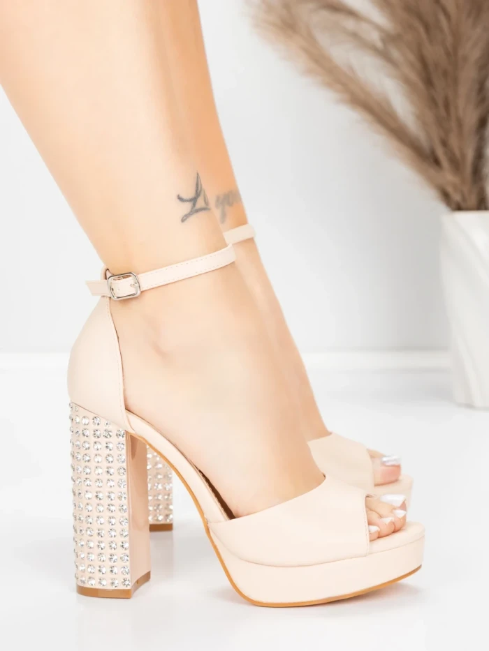 Sandale Dama cu Toc Gros si Platforma 5KV71 Bej | Mei » MeiMei.Ro