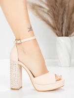 Sandale Dama cu Toc Gros si Platforma 5KV71 Bej | Mei » MeiMei.Ro