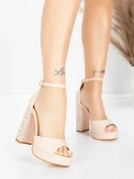 Sandale Dama cu Toc Gros si Platforma 5KV71 Bej | Mei » MeiMei.Ro