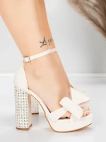 Sandale Dama cu Toc Gros si Platforma 5KV72 Bej | Mei » MeiMei.Ro