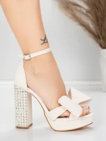 Sandale Dama cu Toc Gros si Platforma 5KV72 Bej | Mei » MeiMei.Ro