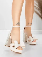 Sandale Dama cu Toc Gros si Platforma 5KV72 Bej | Mei » MeiMei.Ro