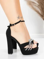 Sandale Dama cu Toc Gros si Platforma 5KV73 Negru | Mei » MeiMei.Ro